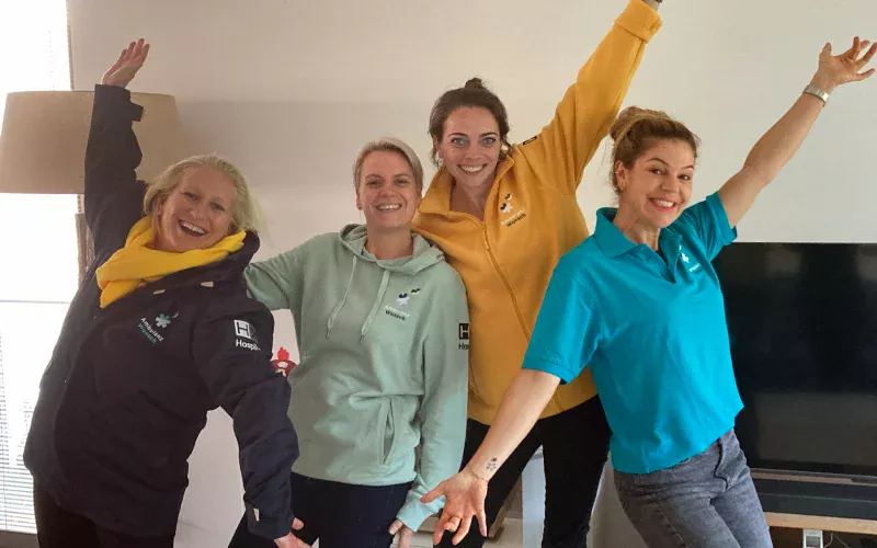 four ladies showing the new clothing of ambulanzwonsch provided by hospilux